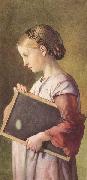 Girl holding a Slate (mk46) Charles west cope RA